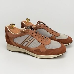 Hogan Leather Suede Mesh Interactive Sneaker Men 8.5 Brown Grey Made in Italy